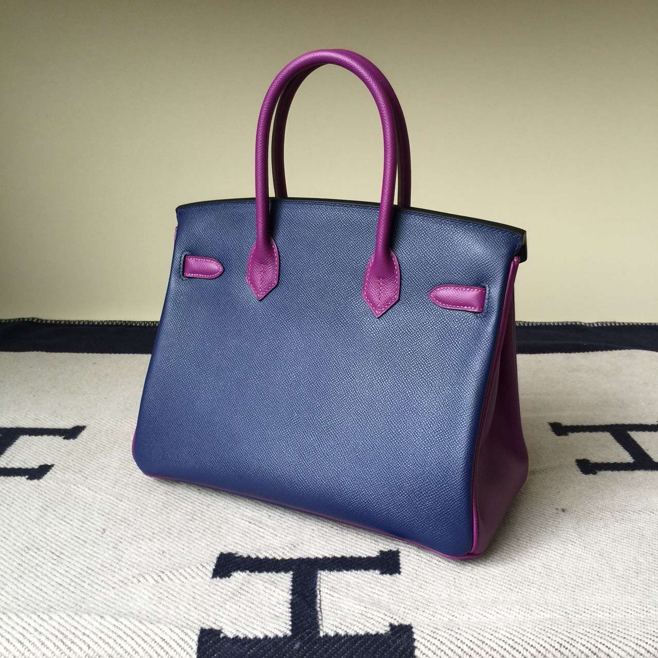New Pretty Hermes 7K Dark Blue/P9 Anemone Purple Epsom Leather Birkin30cm