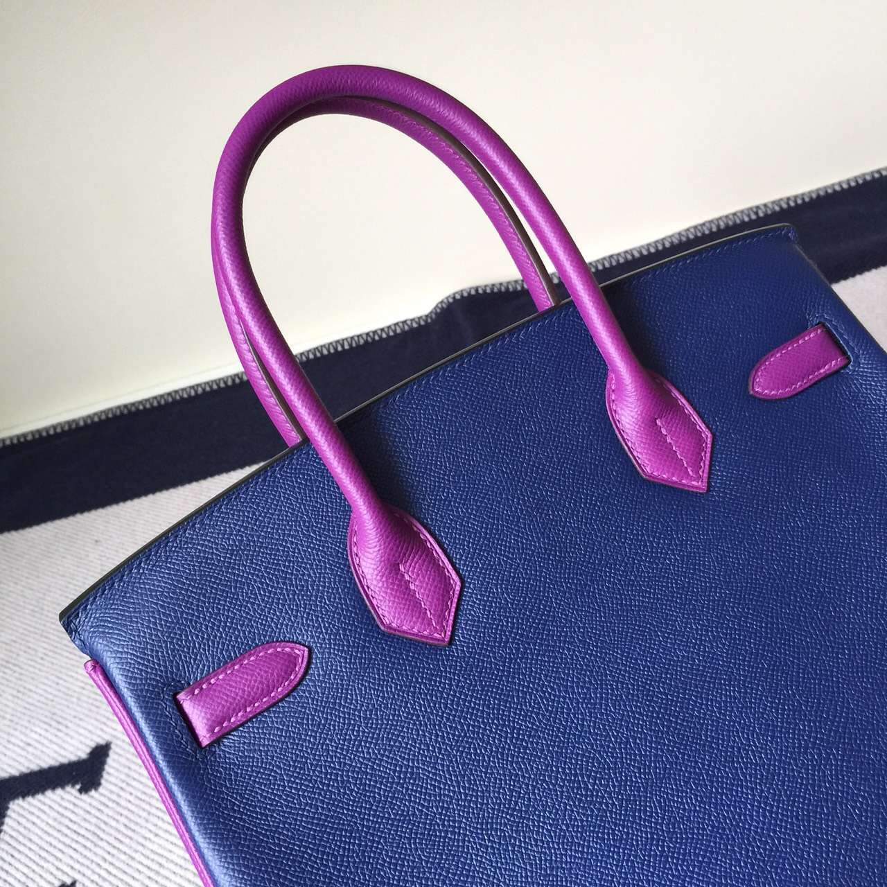 New Pretty Hermes 7K Dark Blue/P9 Anemone Purple Epsom Leather Birkin30cm