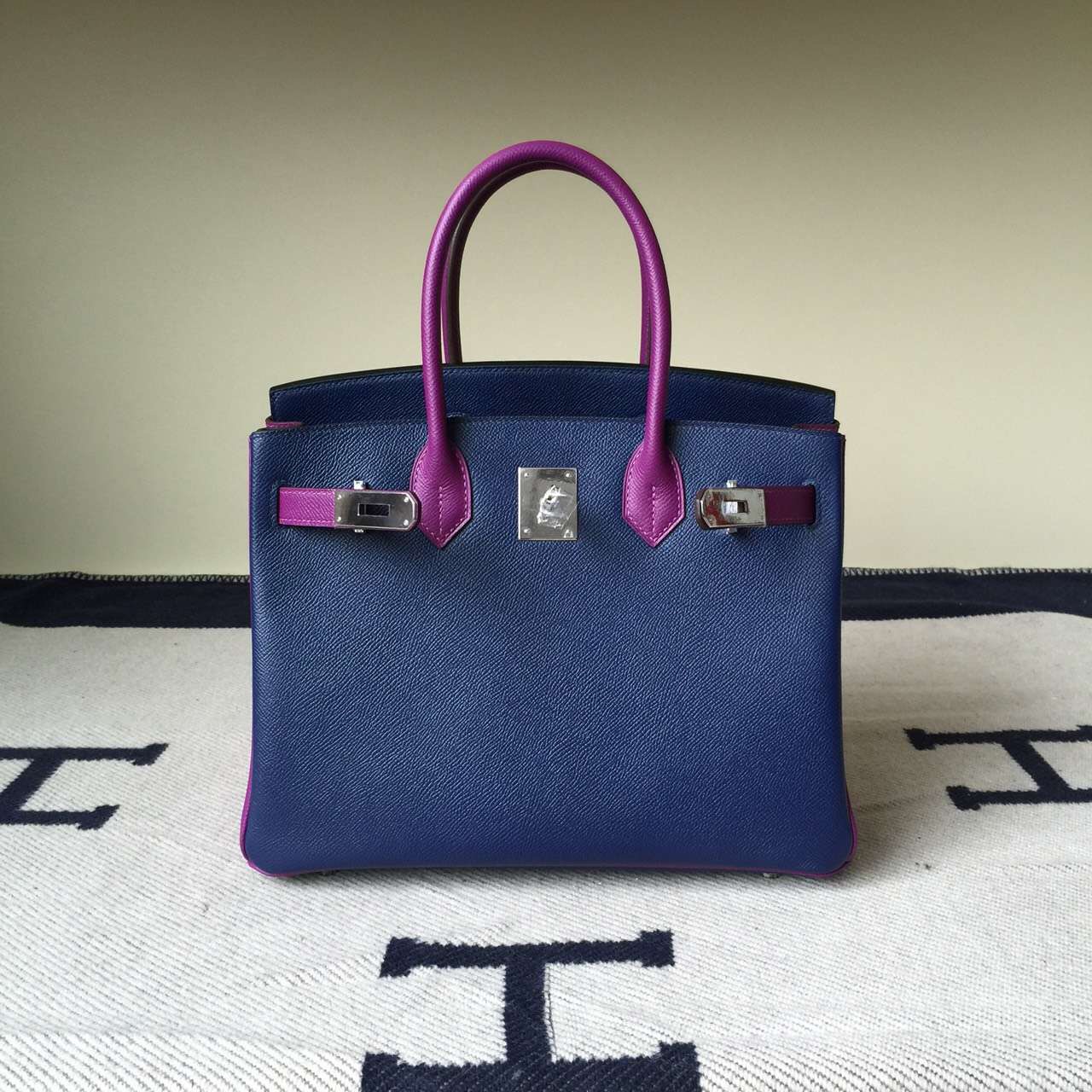 New Pretty Hermes 7K Dark Blue/P9 Anemone Purple Epsom Leather Birkin30cm