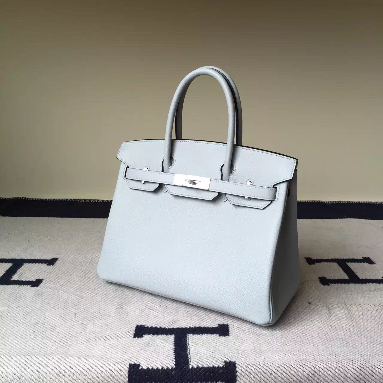 Hot Sale Hermes Epsom Calfskin Leather Birkin30 Bag in 8U Glacial Blue