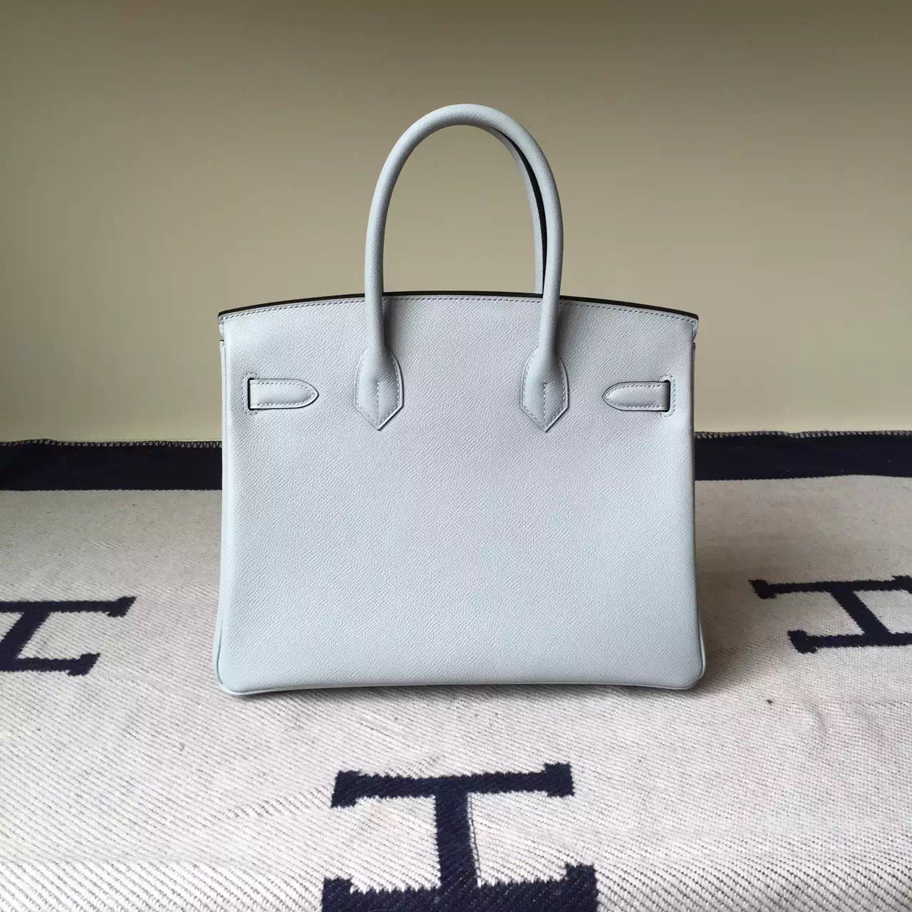 Hot Sale Hermes Epsom Calfskin Leather Birkin30 Bag in 8U Glacial Blue