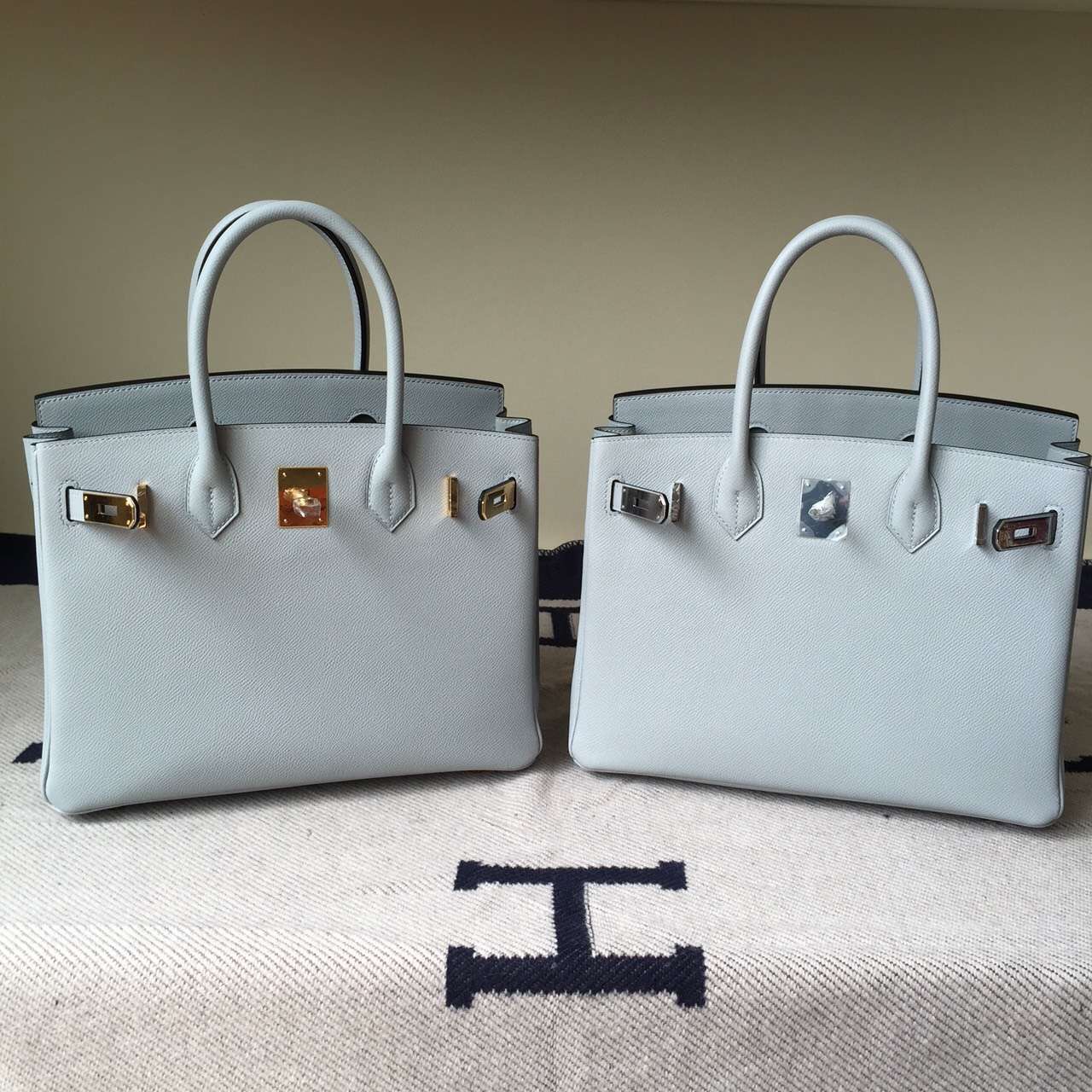 Hot Sale Hermes Epsom Calfskin Leather Birkin30 Bag in 8U Glacial Blue