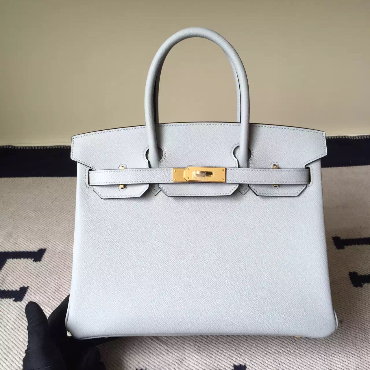 Hot Sale Hermes Epsom Calfskin Leather Birkin30 Bag in 8U Glacial Blue