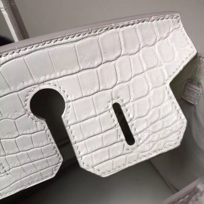 Hand Stitching Hermes 8L Beton Crocodile Mat Leather Birkin Bag30cm