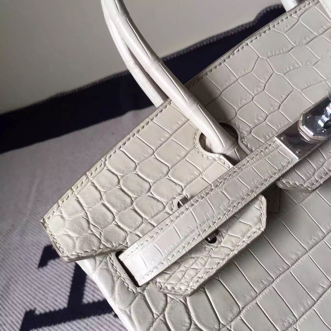 Hand Stitching Hermes 8L Beton Crocodile Mat Leather Birkin Bag30cm