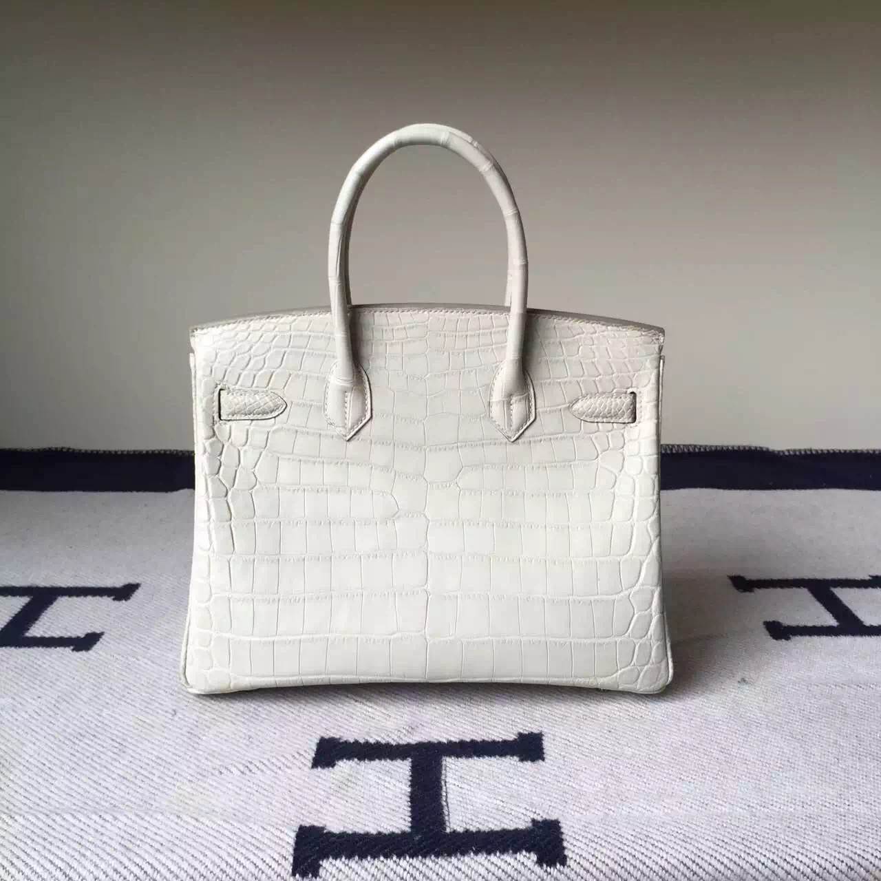 Hand Stitching Hermes 8L Beton Crocodile Mat Leather Birkin Bag30cm