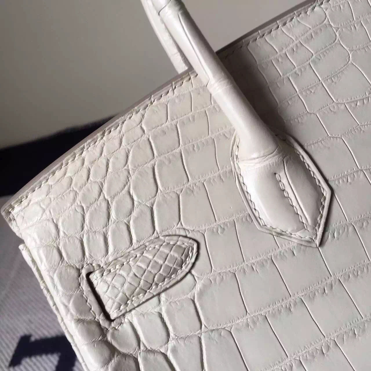 Hand Stitching Hermes 8L Beton Crocodile Mat Leather Birkin Bag30cm