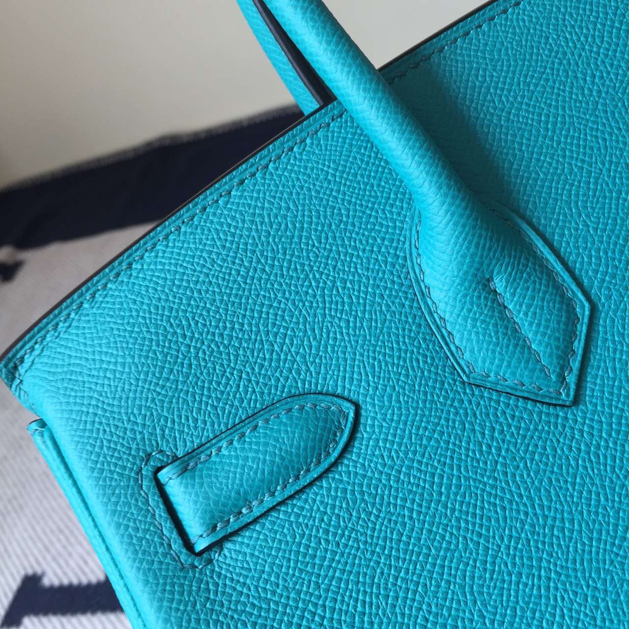 Discount Hermes Epsom Leather Birkin Bag 30cm in Peacock Blue