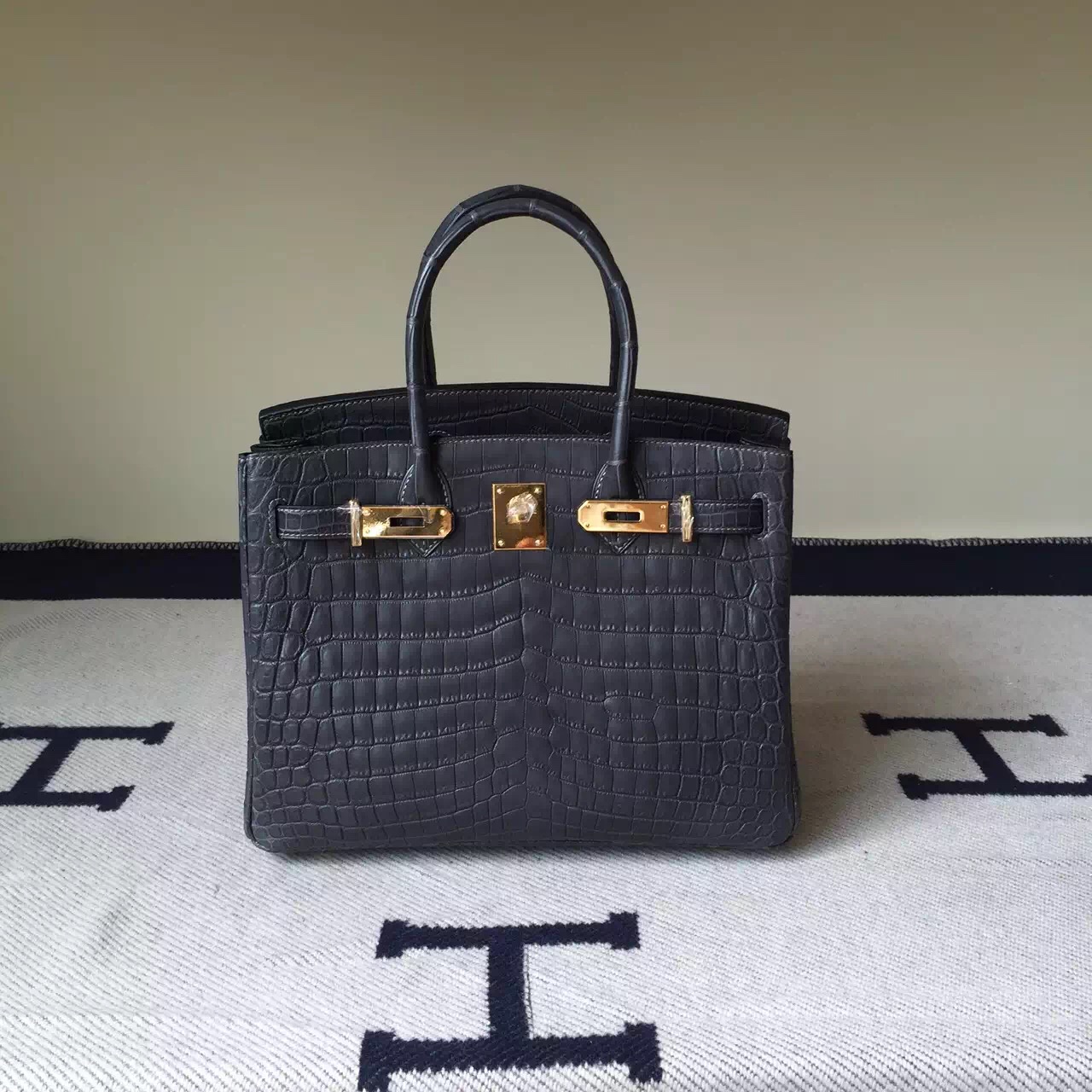 Cheap Hermes 8F Etain Grey Crocodile Matt Leather Birkin Bag 30cm