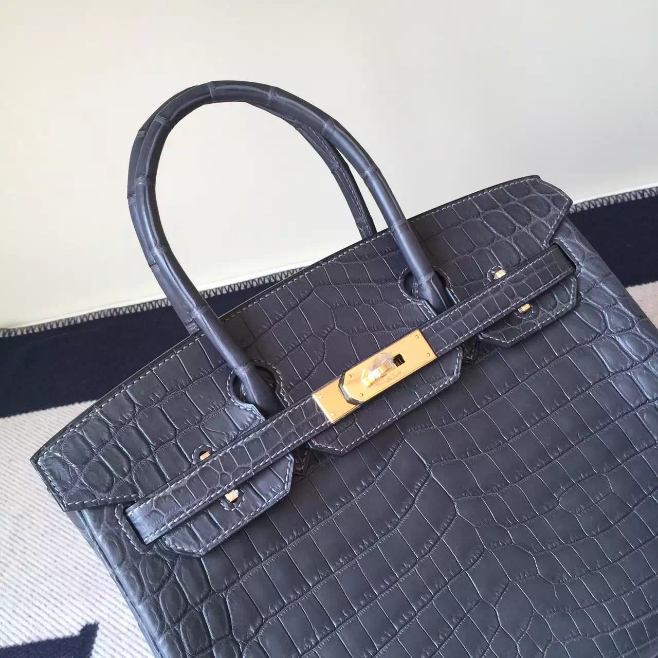 Cheap Hermes 8F Etain Grey Crocodile Matt Leather Birkin Bag 30cm