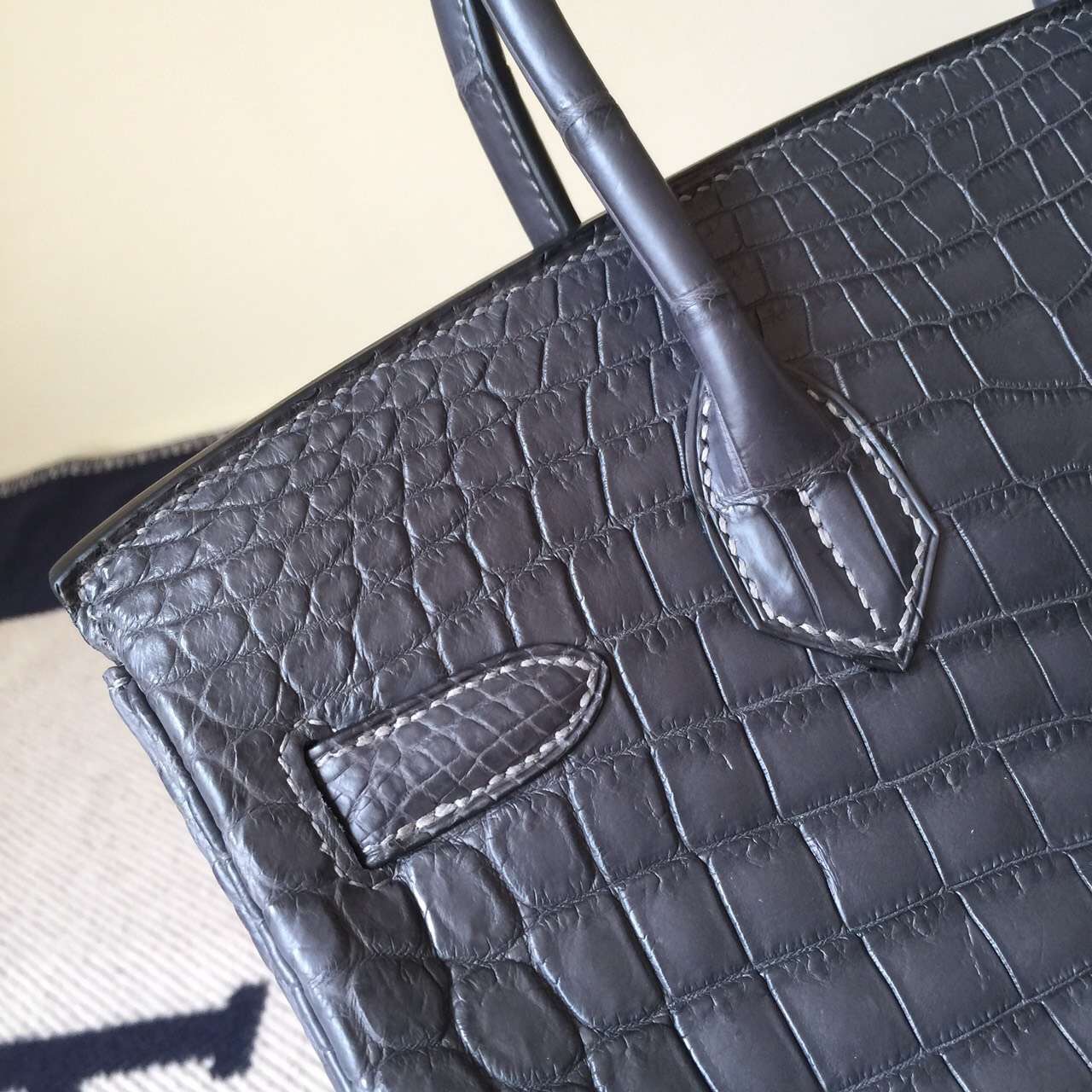 Cheap Hermes 8F Etain Grey Crocodile Matt Leather Birkin Bag 30cm