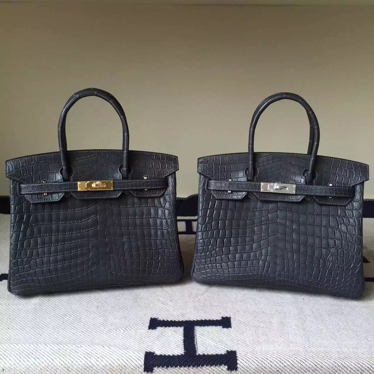 Cheap Hermes 8F Etain Grey Crocodile Matt Leather Birkin Bag 30cm
