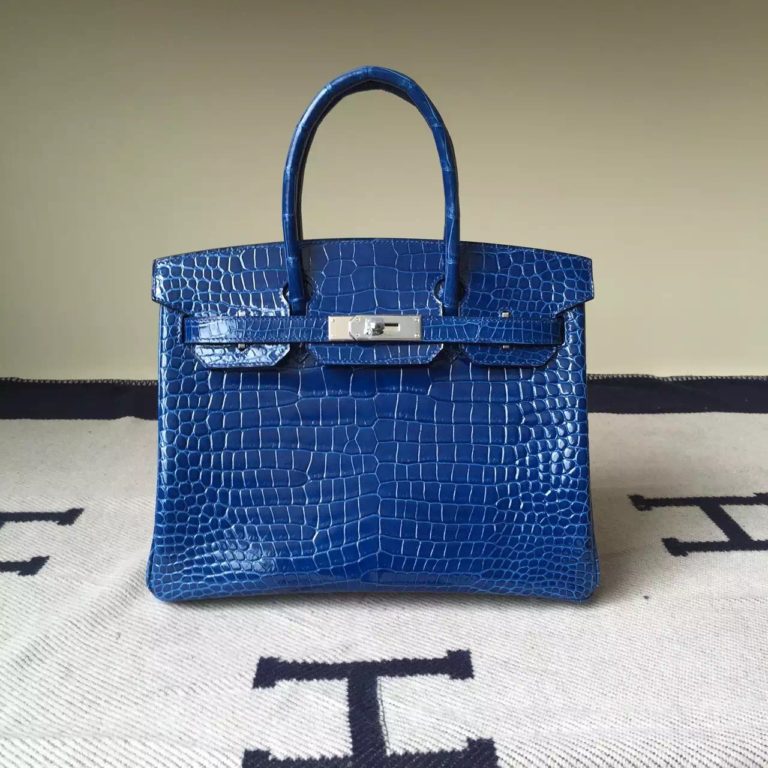 Hermes Crocodile Shiny Leather Birkin 30cm in 7Q Mykonos