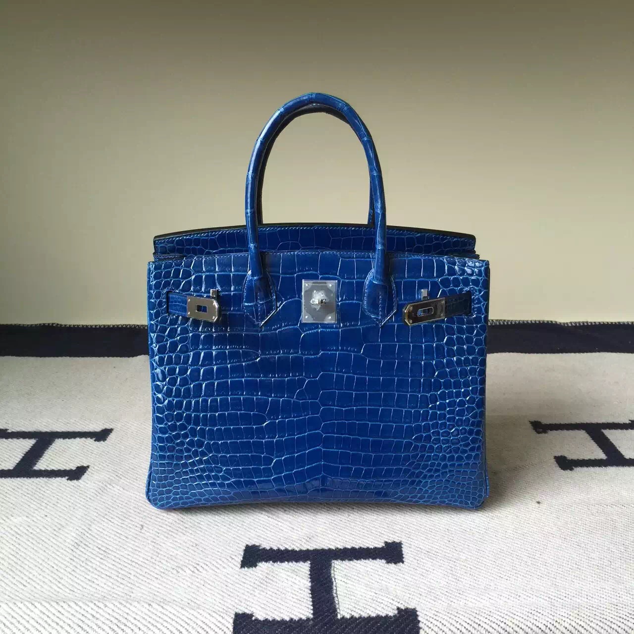Discount Hermes Crocodile Shiny Leather Birkin30cm in 7Q Mykonos