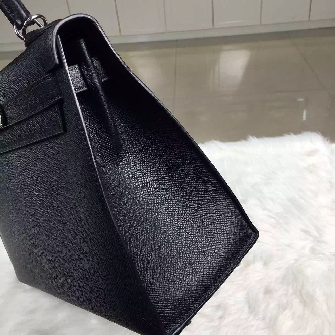 Wholesale Hermes Original Epsom Calfskin Leather Kelly Bag28CM in Black
