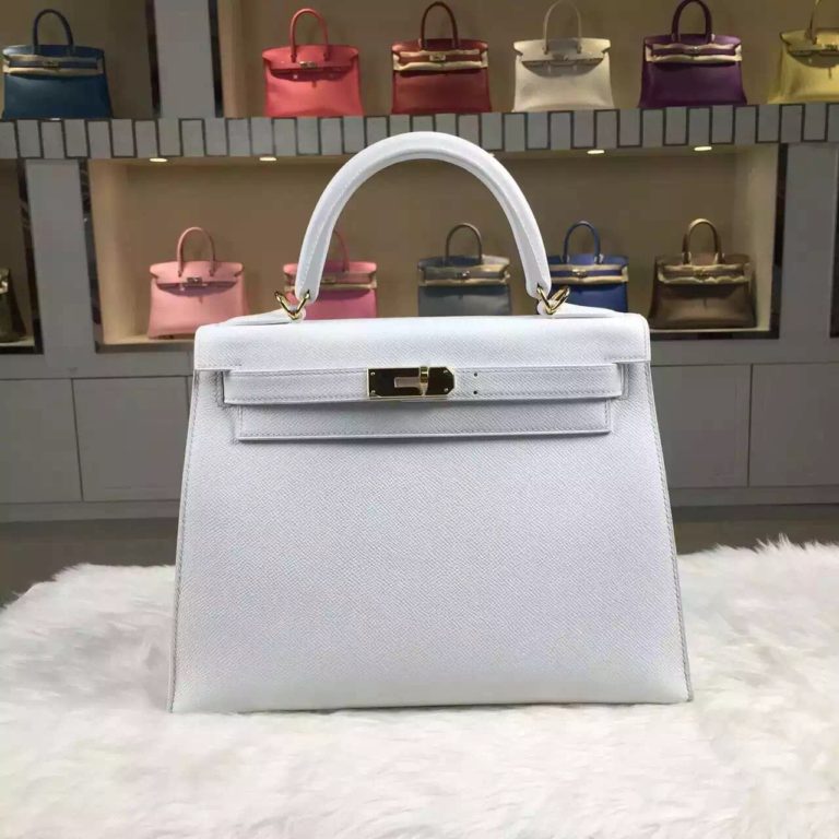 High Quality Hermes Kelly Bag 28CM Pure White Epsom Calfskin Leather Womens Tote Bag