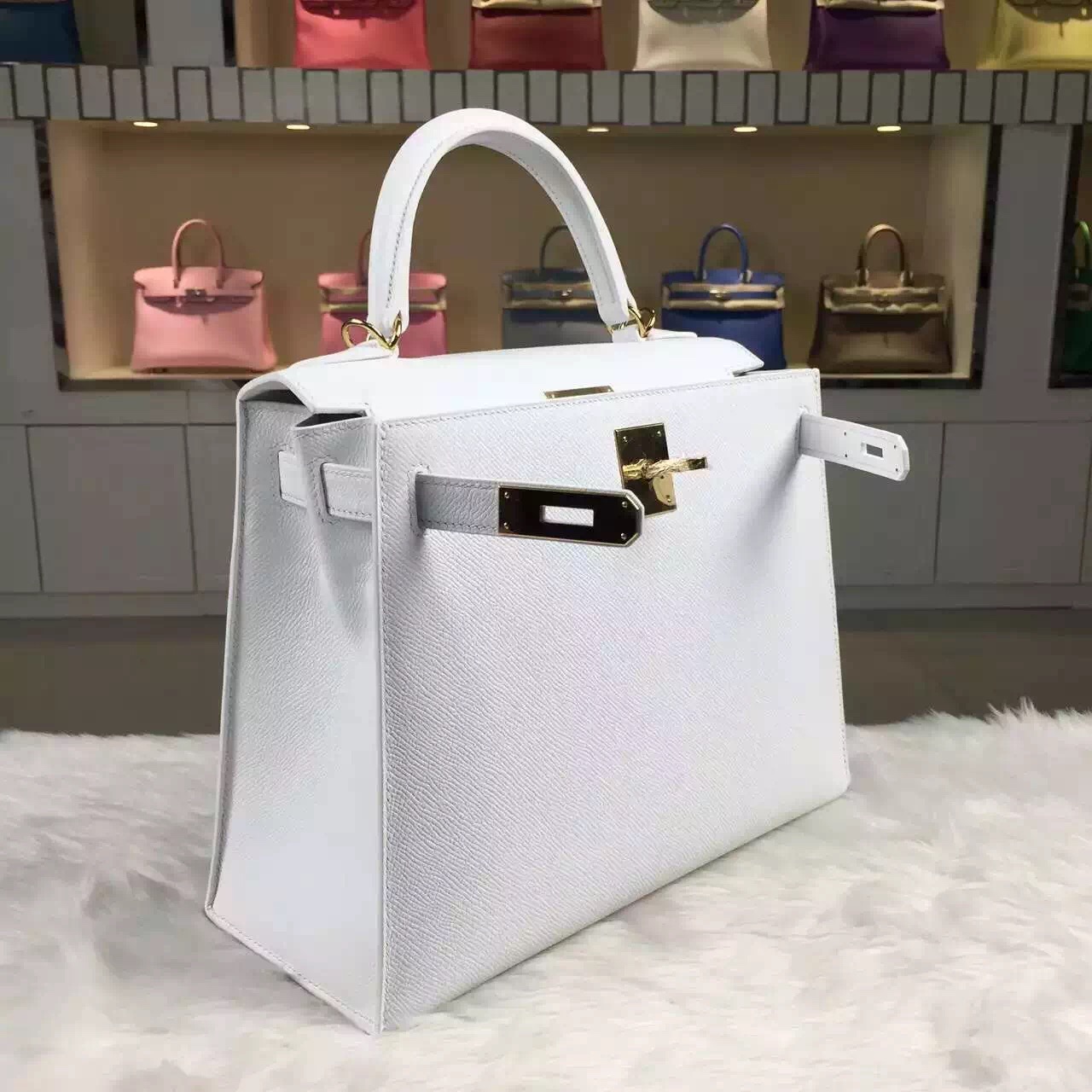 High Quality Hermes Kelly Bag28CM Pure White Epsom Calfskin Leather Women&#8217;s Tote Bag