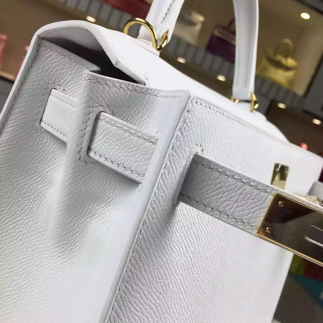 High Quality Hermes Kelly Bag28CM Pure White Epsom Calfskin Leather Women&#8217;s Tote Bag