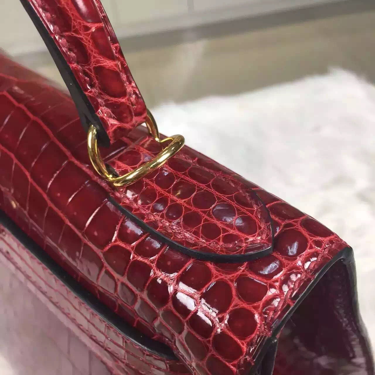 Disount Hermes New Wine Red Crocodile Shiny Leather Kelly Bag 28CM Ladies&#8217; Tote Bag