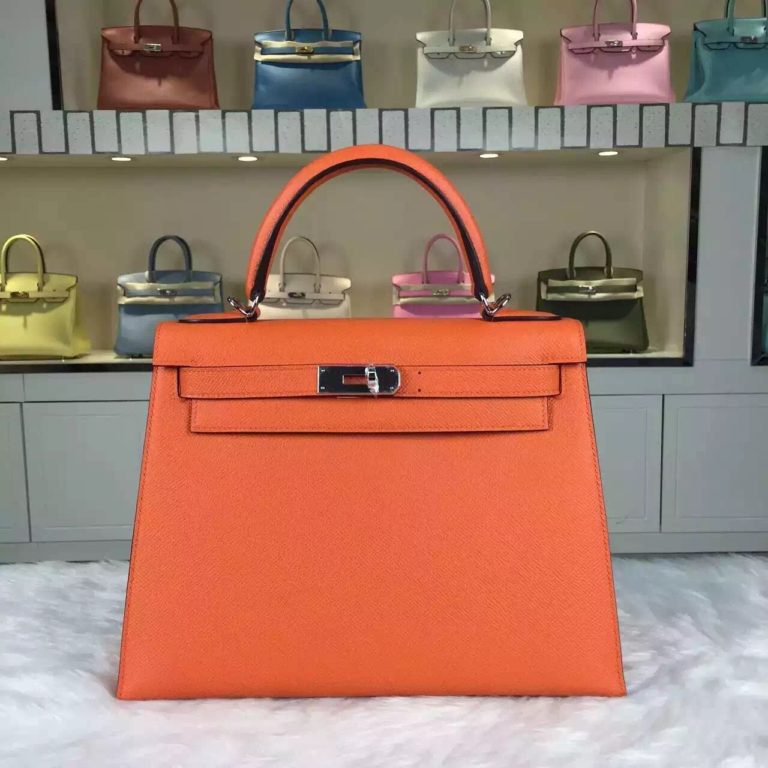 Hermes France Imported Epsom Calfskin Leather Kelly Bag  28CM in Orange