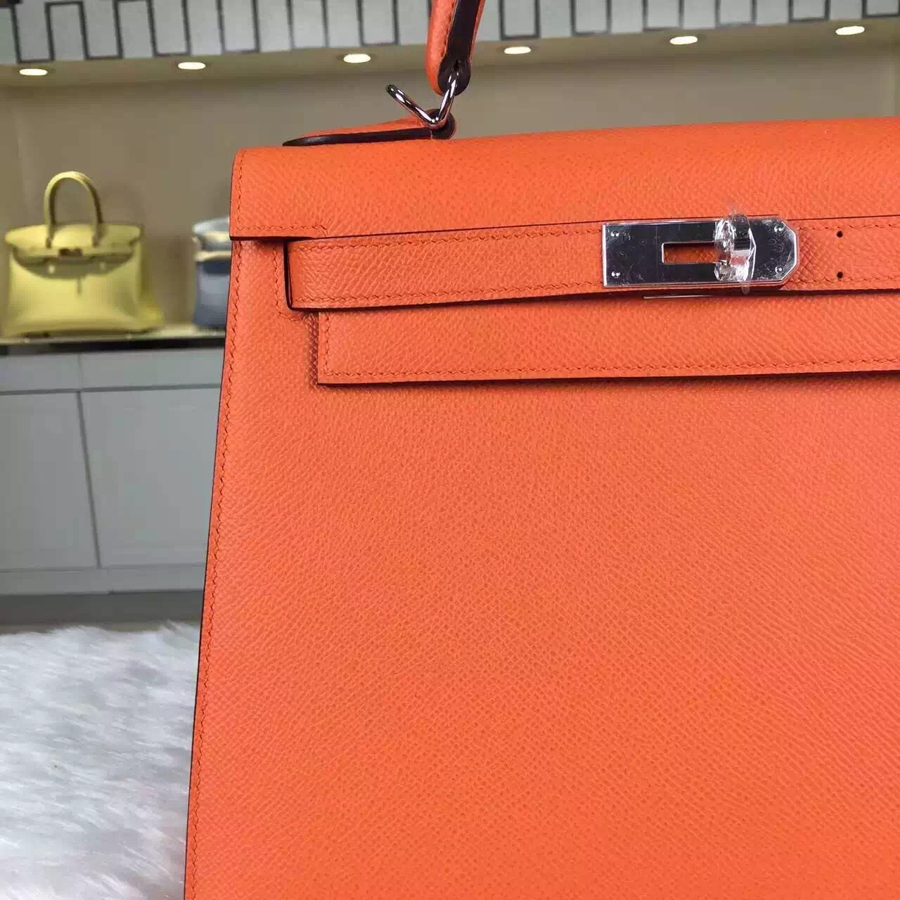 Wholesale Hermes France Imported Epsom Calfskin Leather Kelly Bag 28CM in Orange