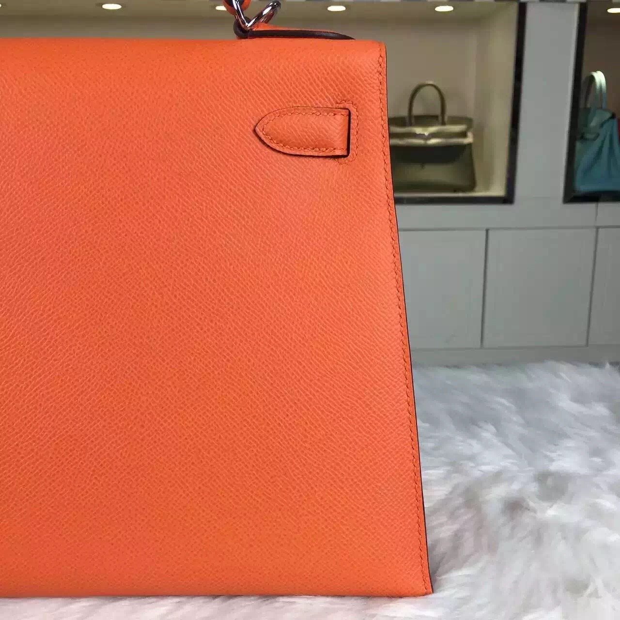 Wholesale Hermes France Imported Epsom Calfskin Leather Kelly Bag 28CM in Orange