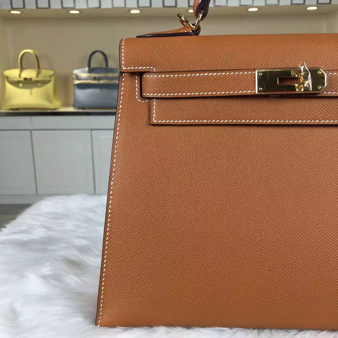 Hand Stitching Hermes Kelly28CM CK37 Brown Original Epsom Calfskin Leather