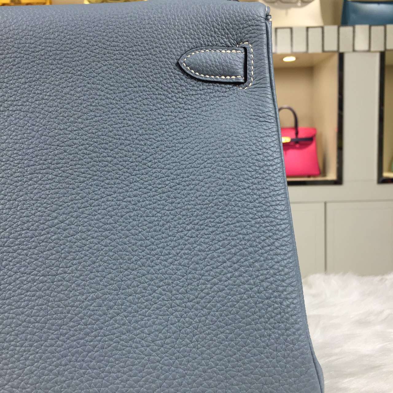 Discount Hermes Kelly28 J7 Blue Lin France Togo Calfskin Gold Hardware