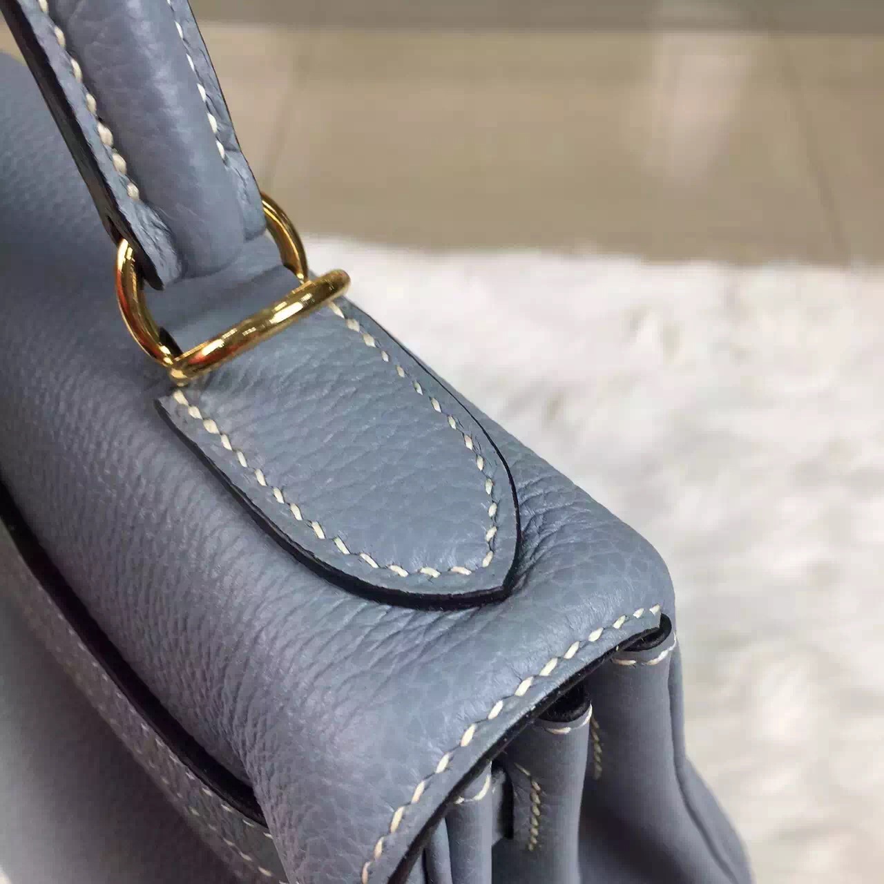 Discount Hermes Kelly28 J7 Blue Lin France Togo Calfskin Gold Hardware