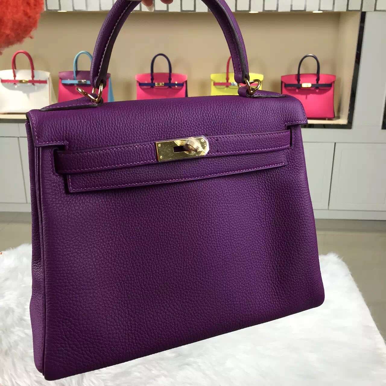 Hot Sale Hermes P9 Anemone Purple France Togo Leather Kelly28 Handbag