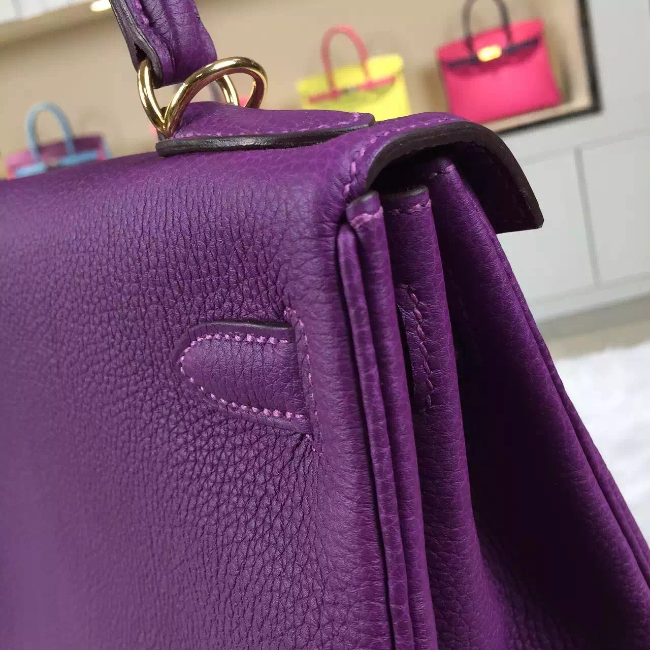 Hot Sale Hermes P9 Anemone Purple France Togo Leather Kelly28 Handbag