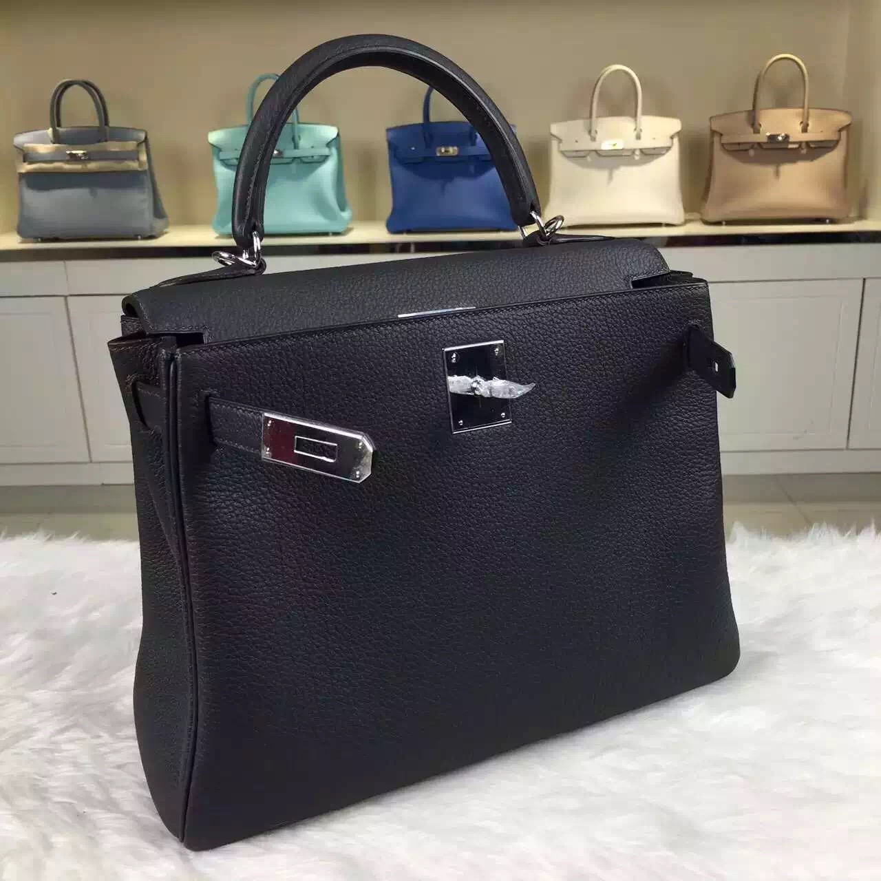 Discount Hermes Togo Leather Kelly28 in Graphite Grey Silver Hardware
