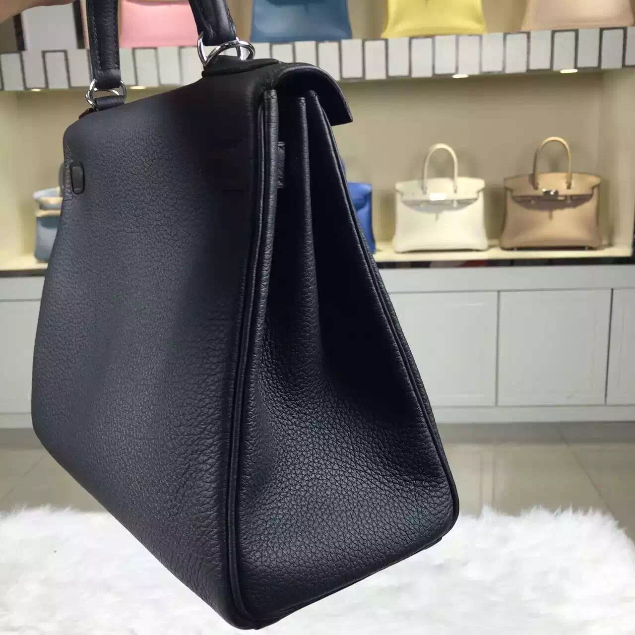 Discount Hermes Togo Leather Kelly28 in Graphite Grey Silver Hardware