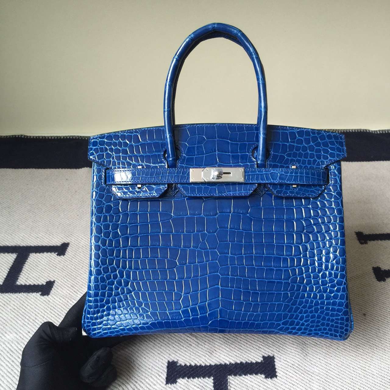 Discount Hermes Crocodile Shiny Leather Birkin30cm in 7Q Mykonos