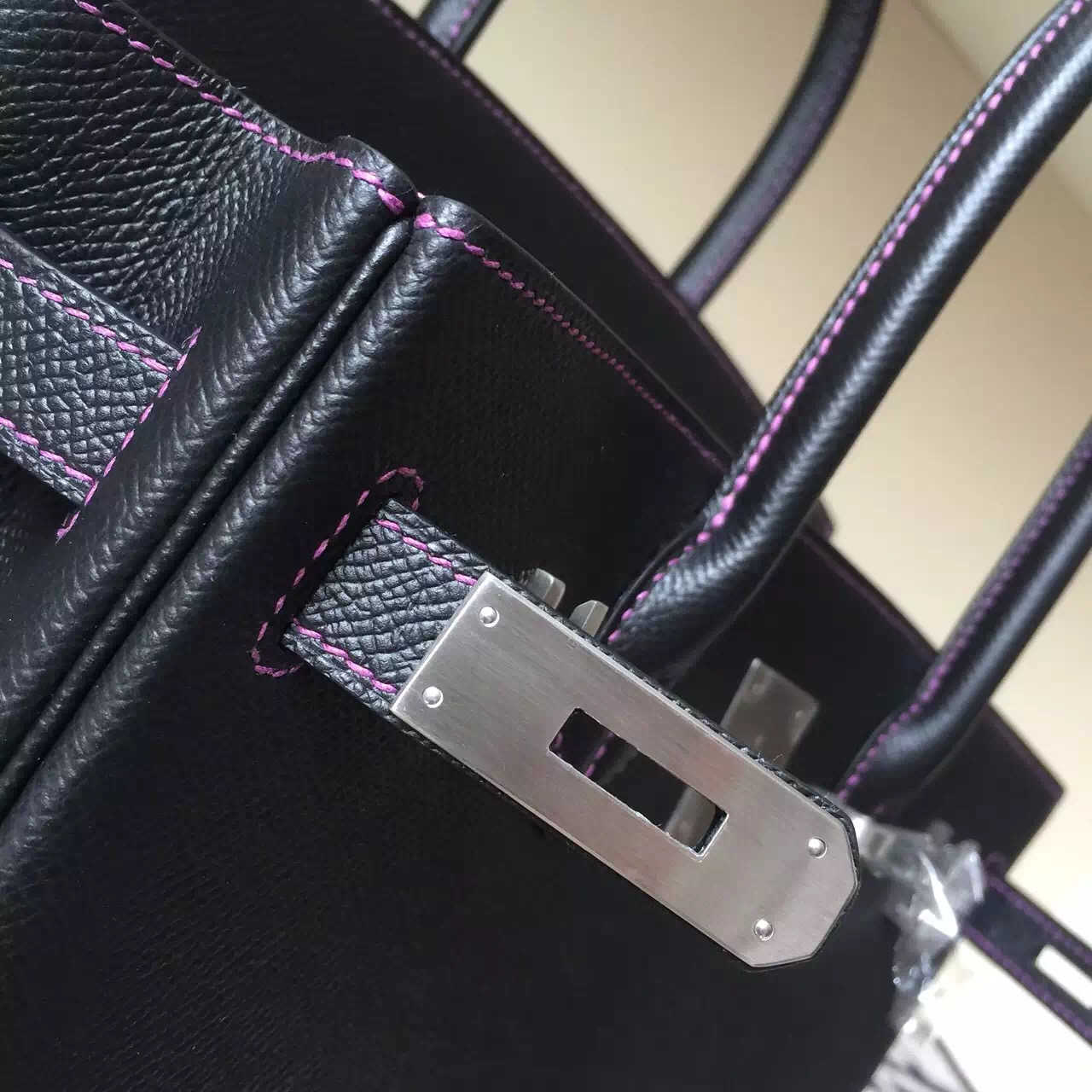 Discount Hermes Birkin30cm Bag CK89 Black/P9 Purple inner Epsom Calfskin Leather