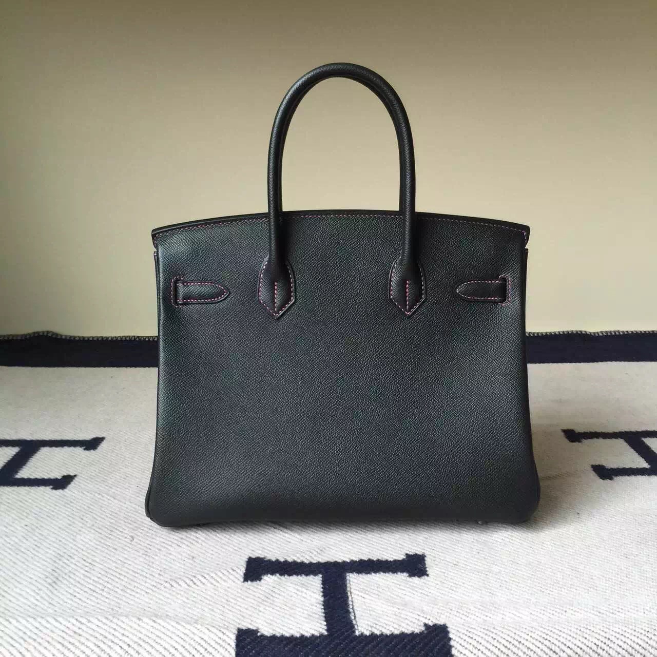 Discount Hermes Birkin30cm Bag CK89 Black/P9 Purple inner Epsom Calfskin Leather