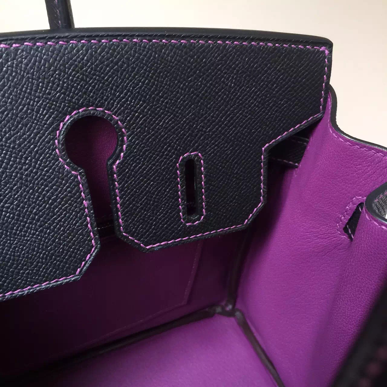 Discount Hermes Birkin30cm Bag CK89 Black/P9 Purple inner Epsom Calfskin Leather
