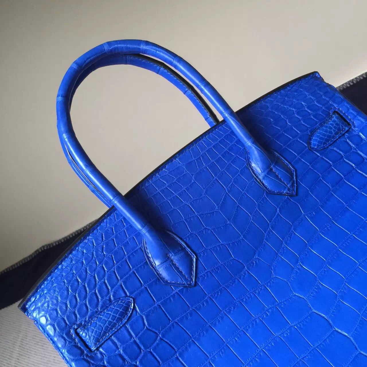 High Quality Hermes Crocodile Matt Leather Birkin30cm in 7T Blue Electric