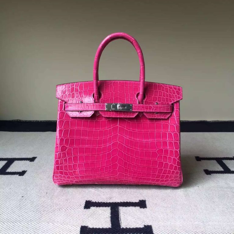 Hermes Crocodile Shiny Leather Birkin 30cm Bag in Peach Pink