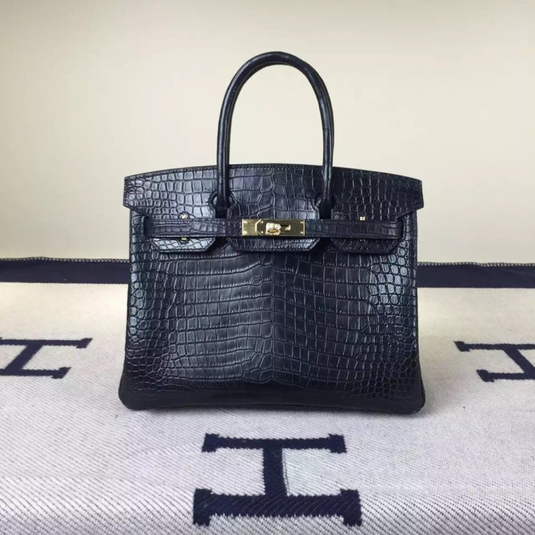 High Quality Hermes Crocodile Matt Leather Birkin Bag  30cm in CK89 Black