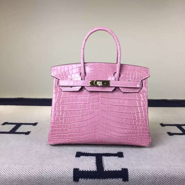 Hermes Light Pink Crocodile Shiny Leather Birkin Bag  30cm