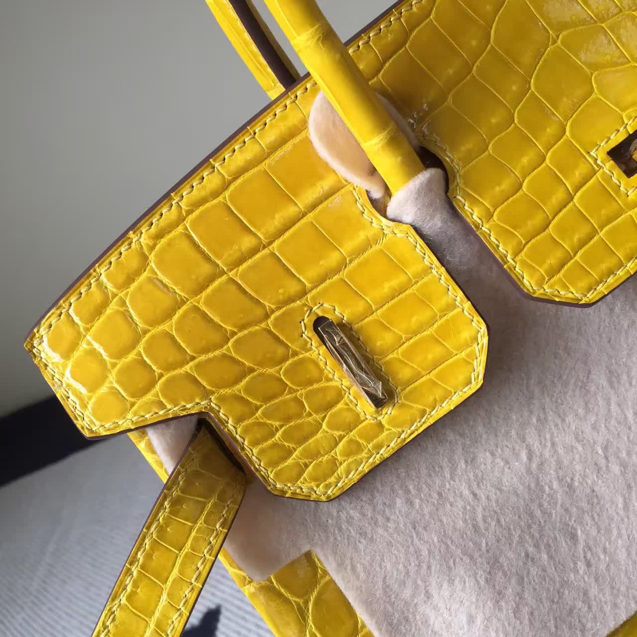 New Pretty Hermes Crocodile Shiny Leather Birkin30cm in Lemon Yellow