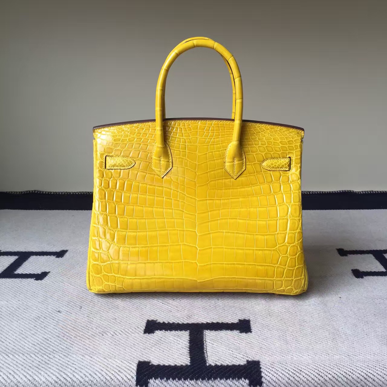 New Pretty Hermes Crocodile Shiny Leather Birkin30cm in Lemon Yellow