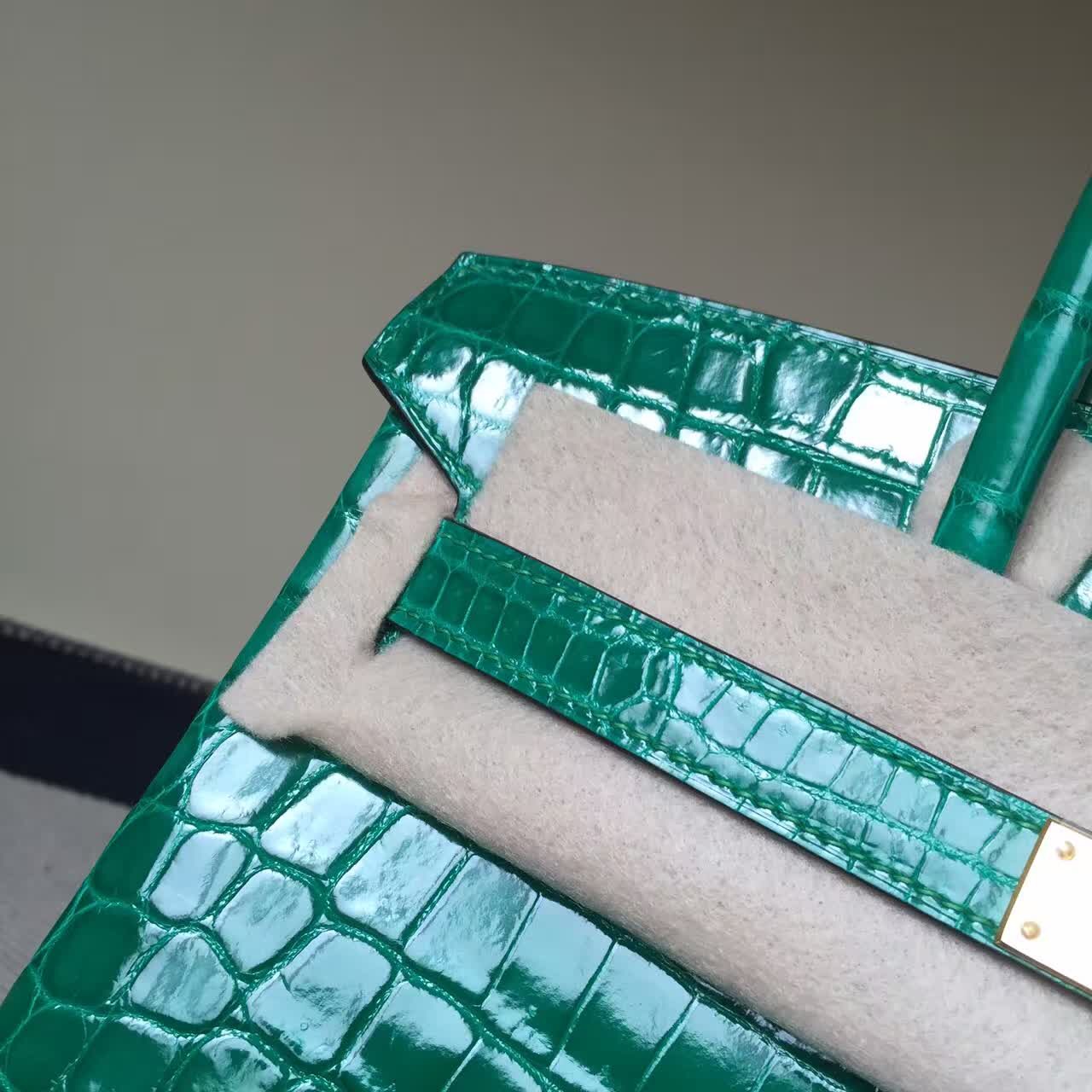 Discount Hermes Birkin Bag 30cm 6Q Emerald Green Shiny Crocodile Leather