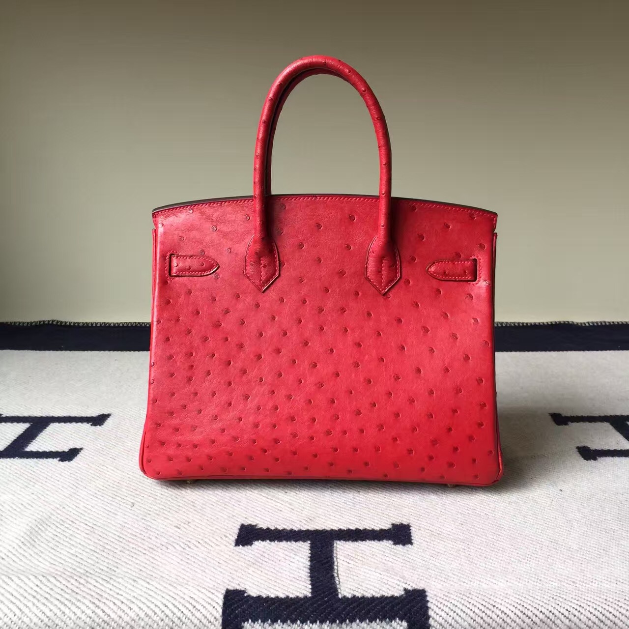Women&#8217;s Handbag Hermes Q5 Rouge Casaque KK Ostrich Leather Birkin Bag30cm