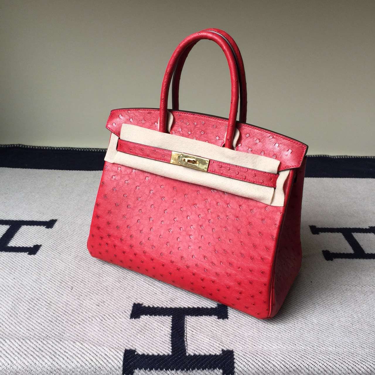 Women&#8217;s Handbag Hermes Q5 Rouge Casaque KK Ostrich Leather Birkin Bag30cm