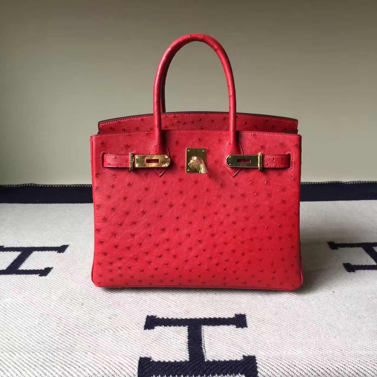 Women&#8217;s Handbag Hermes Q5 Rouge Casaque KK Ostrich Leather Birkin Bag30cm