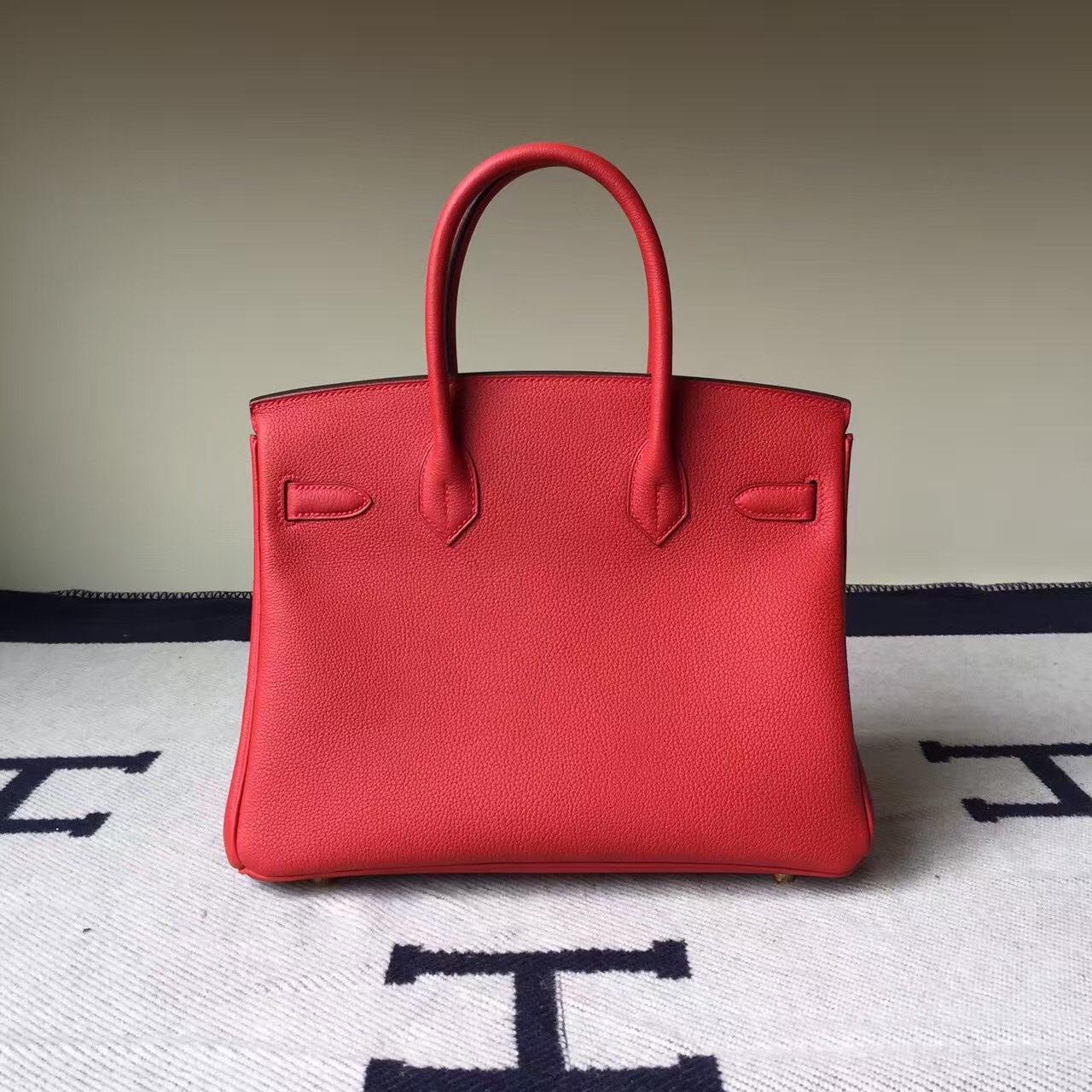 Hand Stitching Hermes Birkin30cm Q5 Rouge Casaque Togo Leather Handbag
