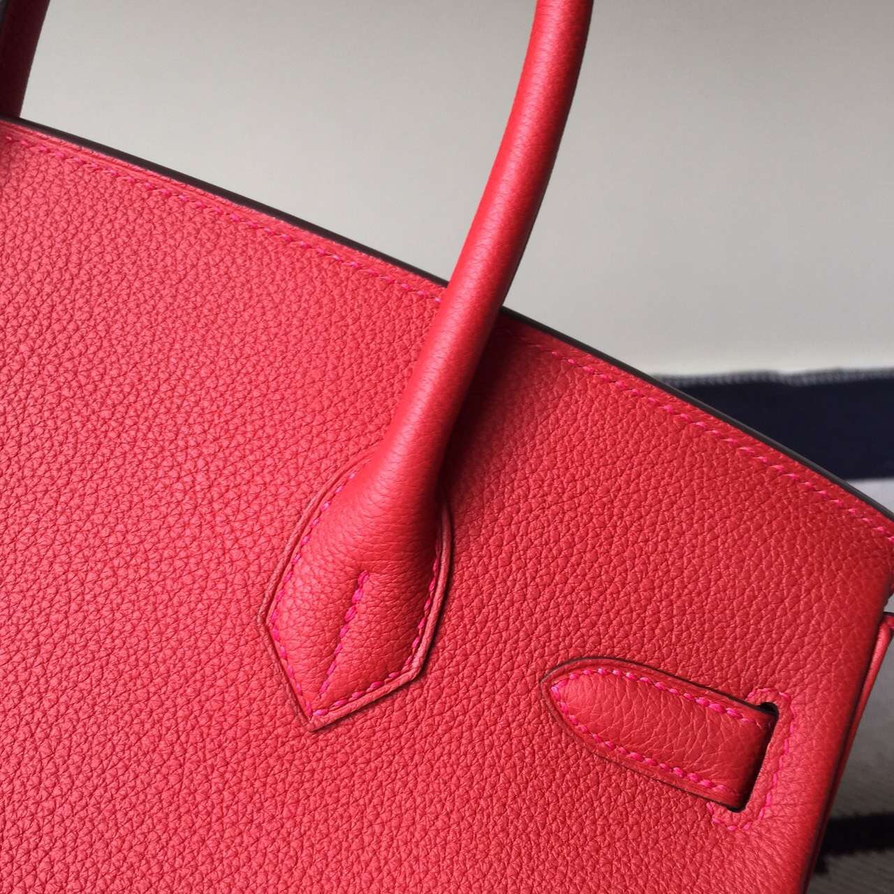 Hand Stitching Hermes Birkin30cm Q5 Rouge Casaque Togo Leather Handbag