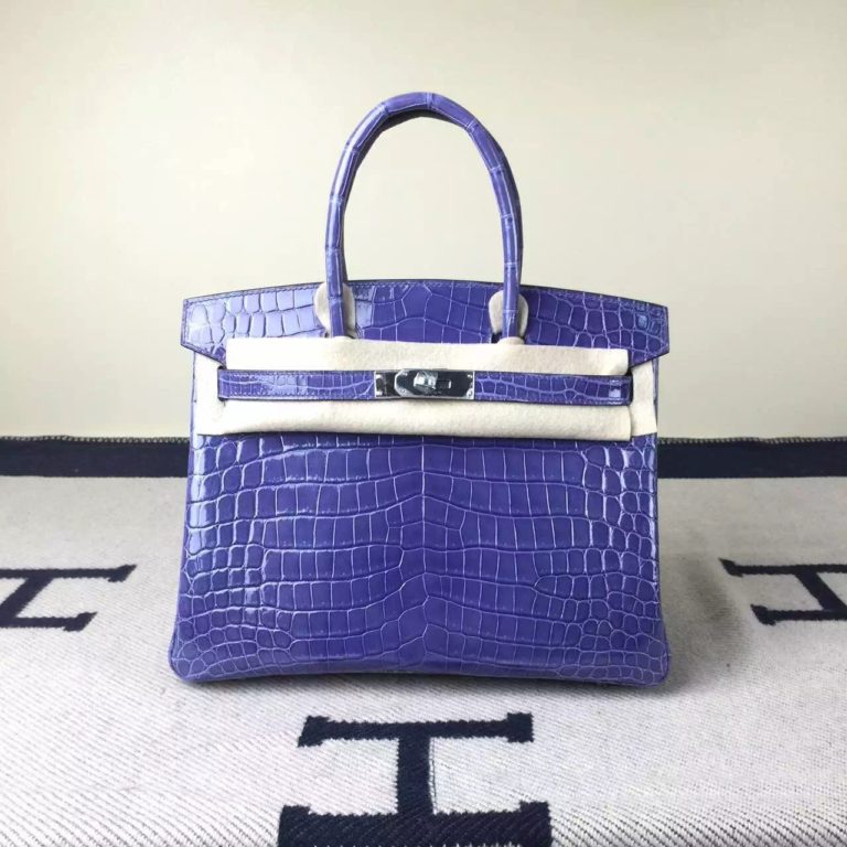 Hermes Lavender Purple Crocodile Shiny Leather Birkin Bag 30cm